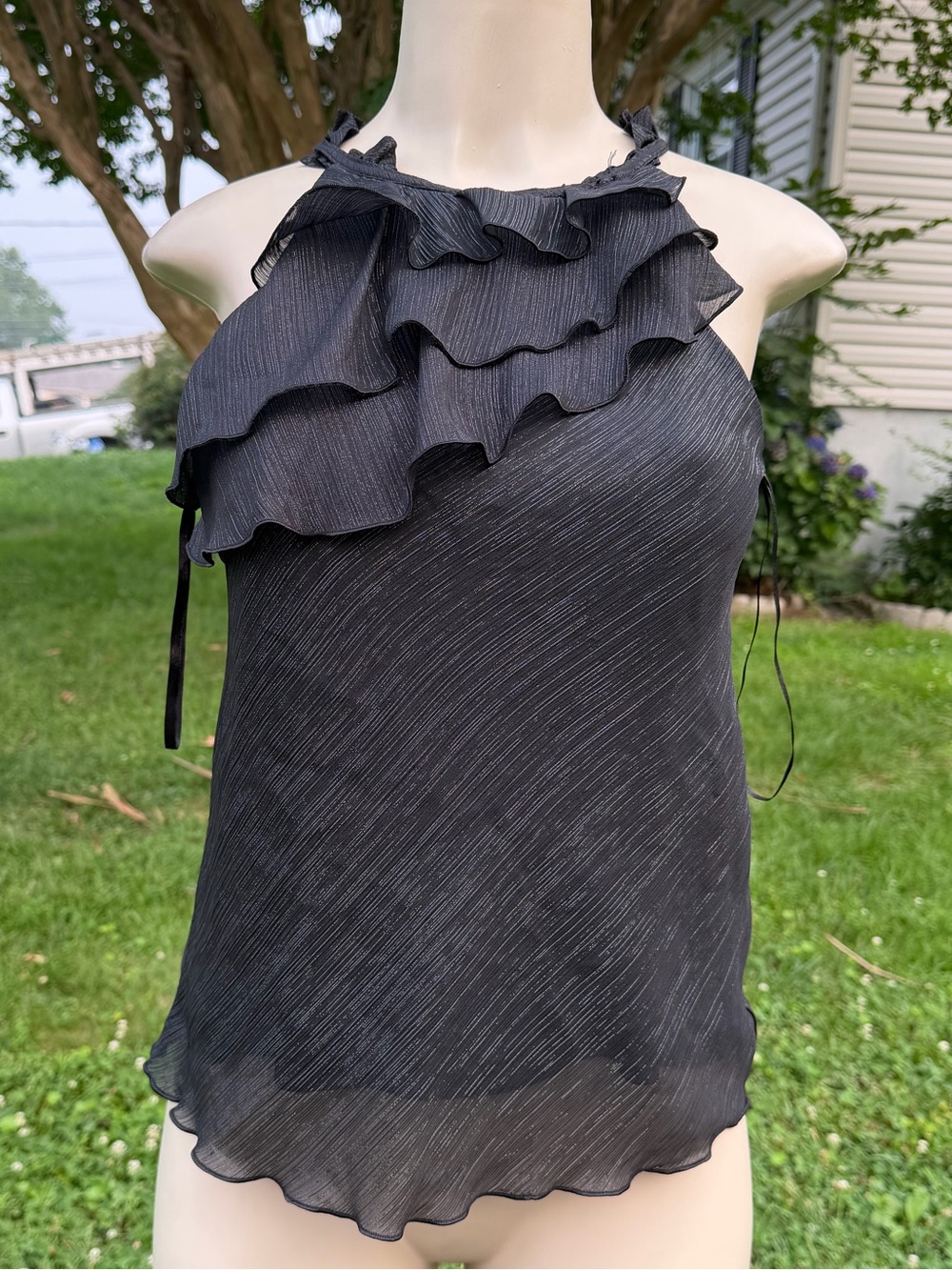 BCX Black Ruffled Halter Camisole
